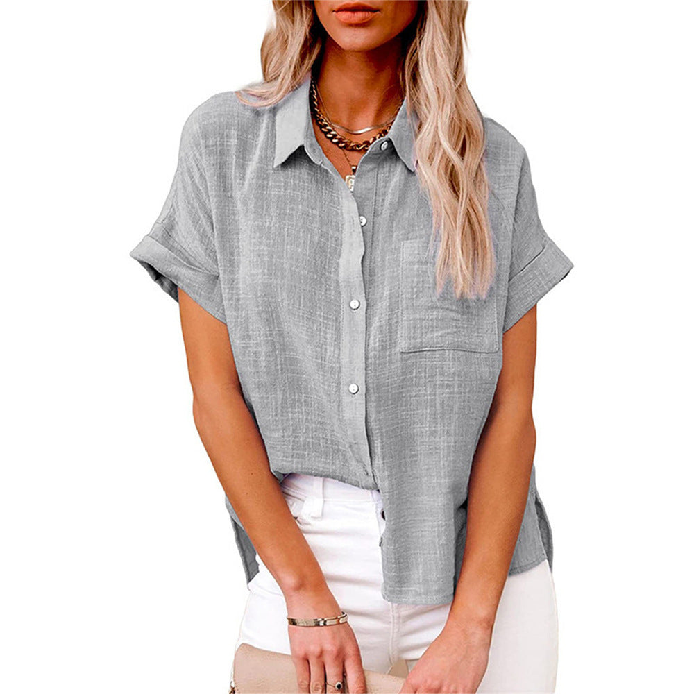 Tillie | Chic Cotton Linen Button Up Blouse With Short Sleeves