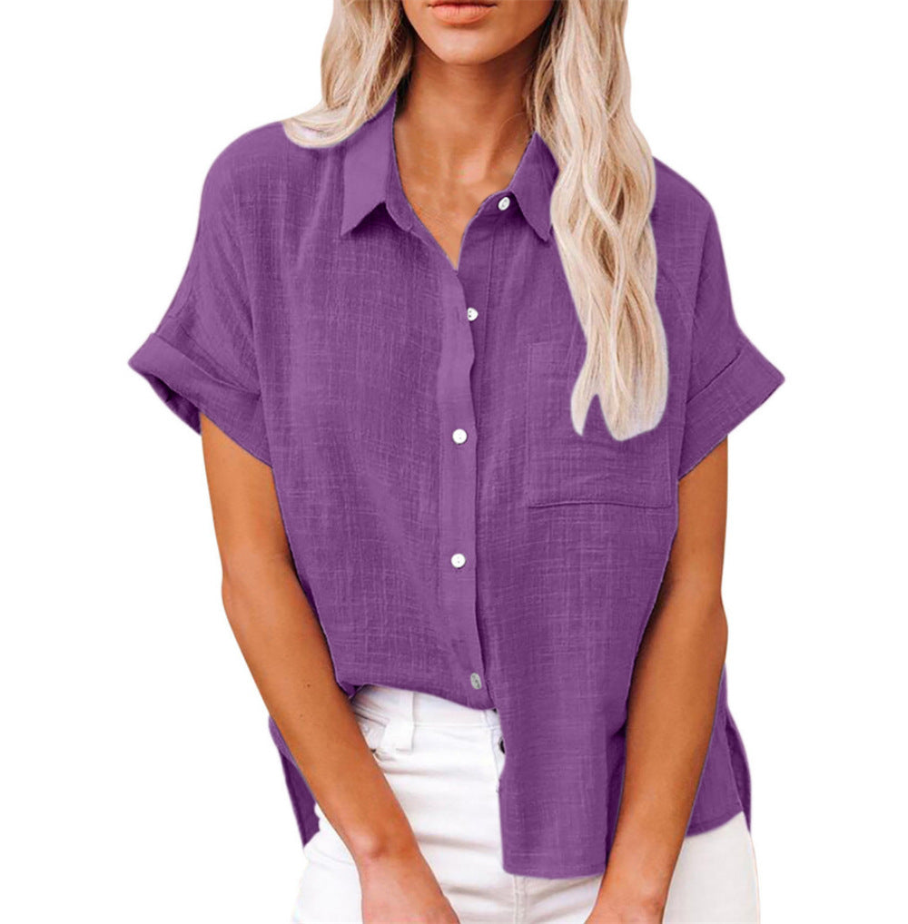 Tillie | Chic Cotton Linen Button Up Blouse With Short Sleeves