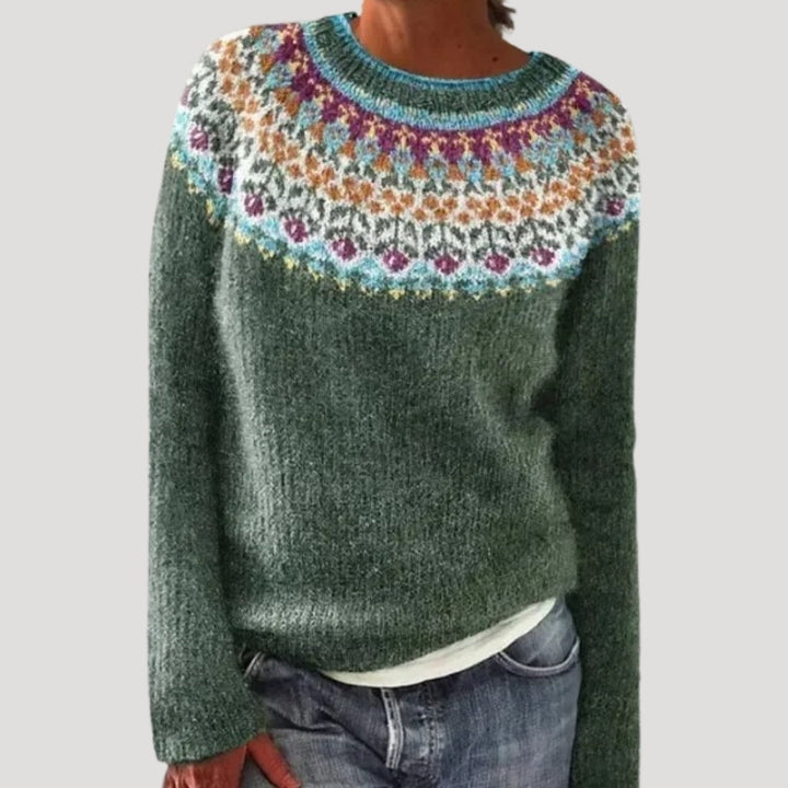 Eliana | Stylish Fair Isle Yoke Sweater With Colorful Nordic Pattern
