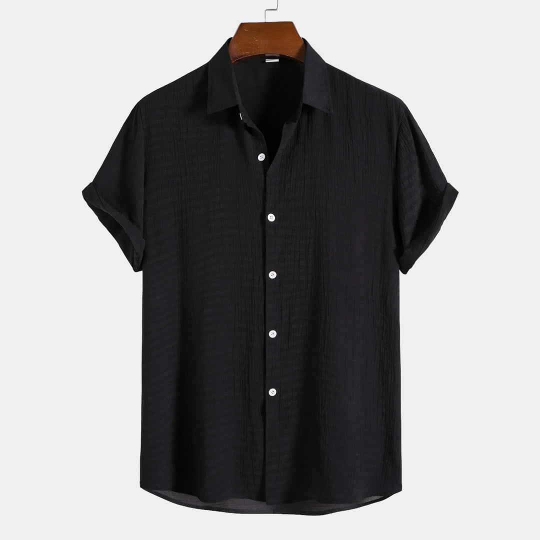 Caspian | Elegant White Linen Short Sleeve Button Up Shirt Men