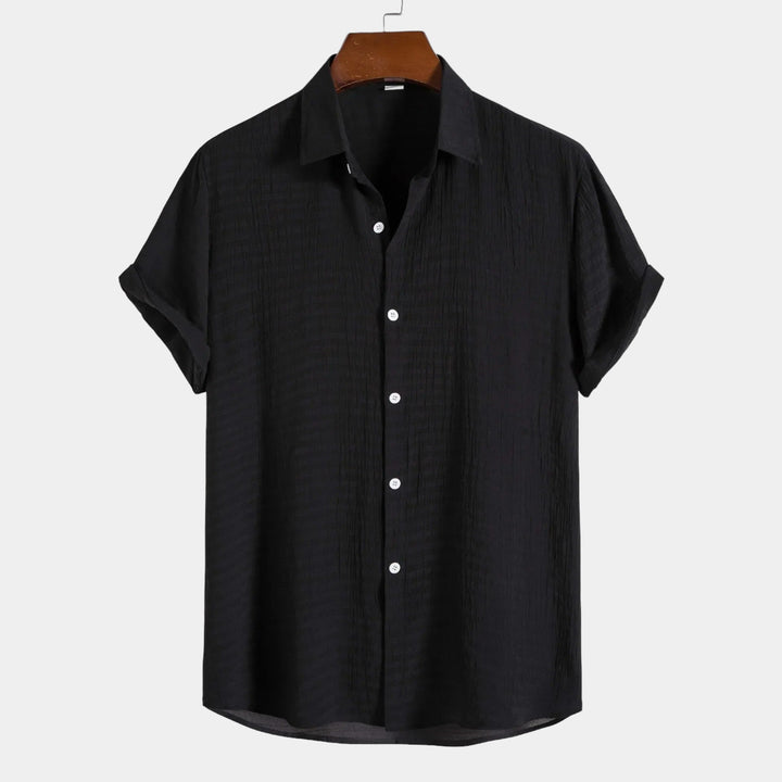 Caspian | Elegant White Linen Short Sleeve Button Up Shirt Men