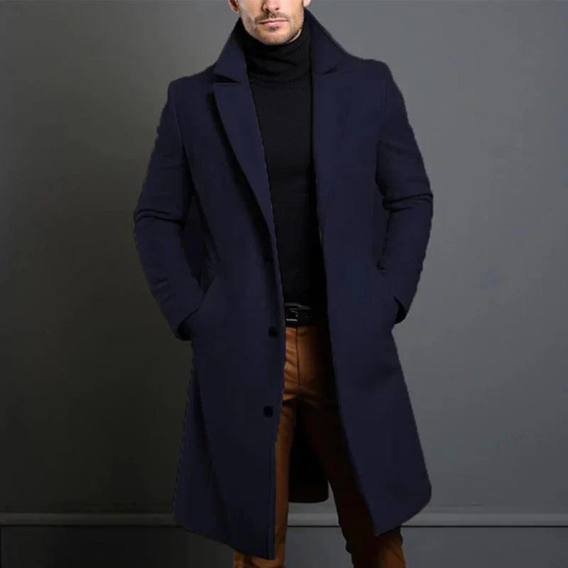 Elise | Elegant Men's Long Wool Overcoat With Classic Lapels