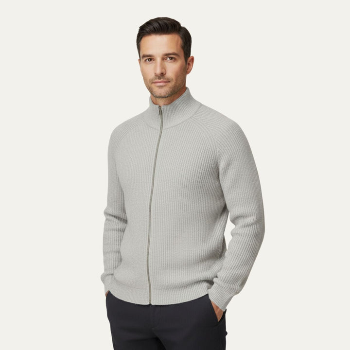 Freya | Elegant Merino Wool Zip-Up Cardigan Men's Knitwear
