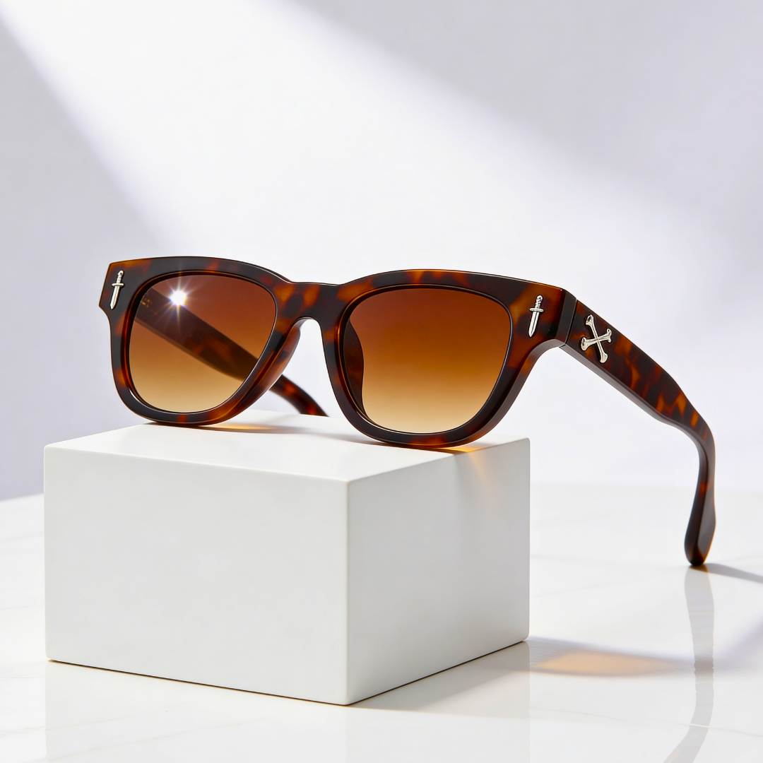 Elise | Sleek Cross Detail Retro Sunglasses With Orange Lens