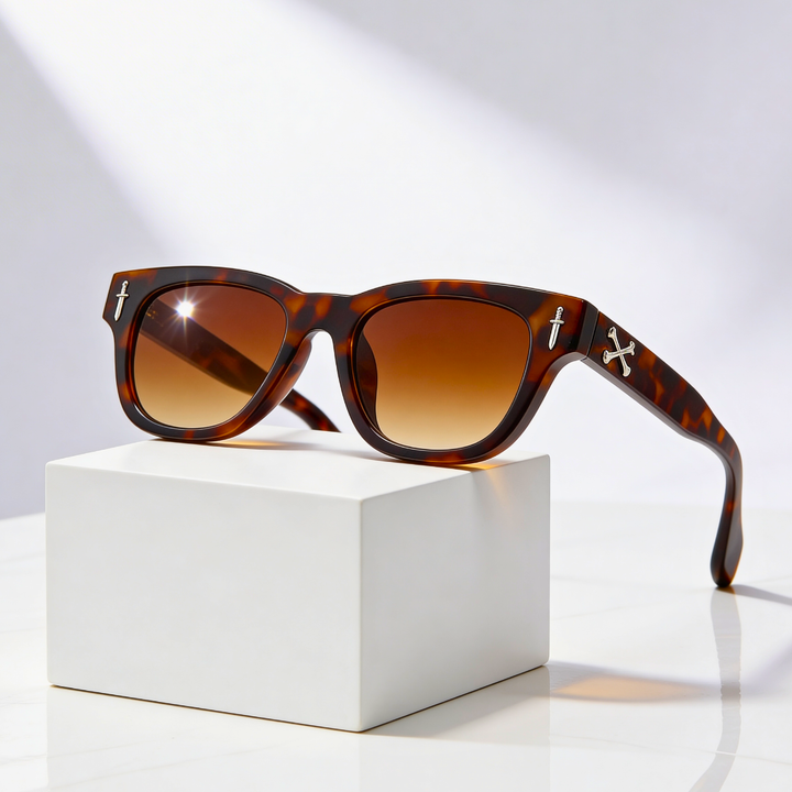 Elise | Sleek Cross Detail Retro Sunglasses With Orange Lens