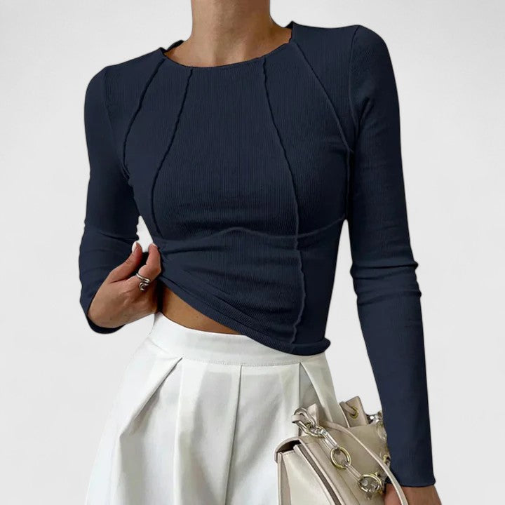 Thea | Sleek Long Sleeve Ribbed Top With Round Neckline