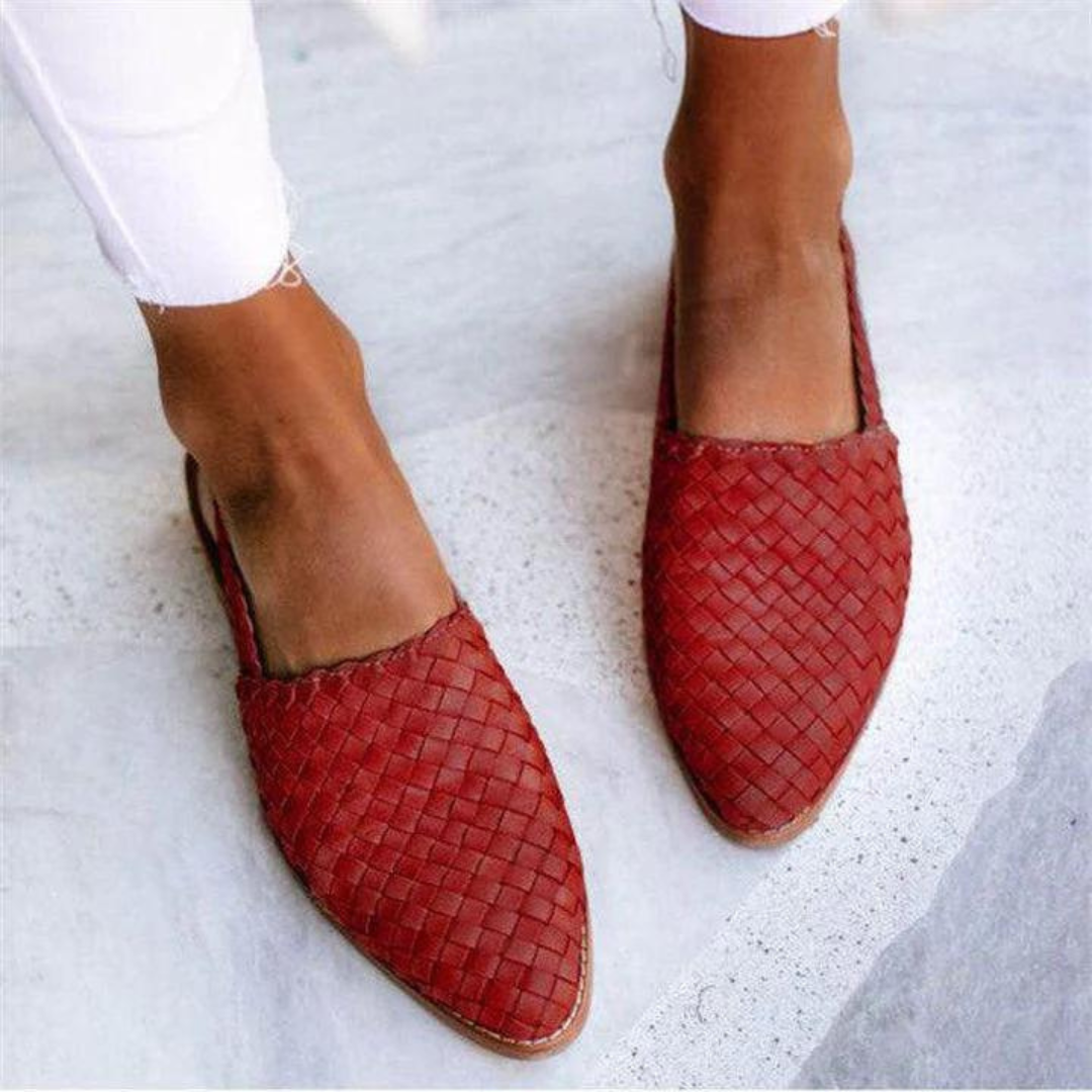 Evelyn | Elegant Woven Leather Closed Toe Slingback Sandals