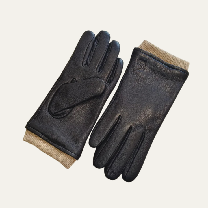 Margot | Elegant Black Leather Wool-Lined Winter Driving Gloves