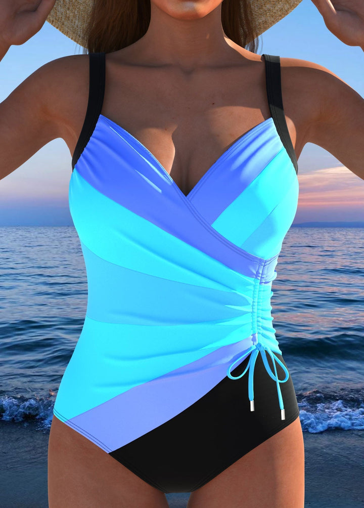 Ruby | Chic Surplice Wrap One-Piece With Rainbow Stripes