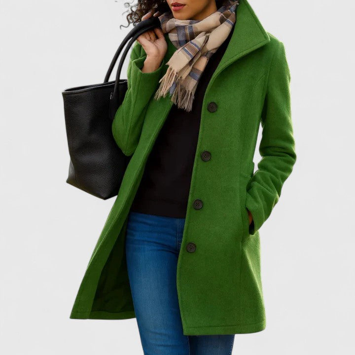 Delphine | Elegant Single Breasted Wool Blend Tailored Coat