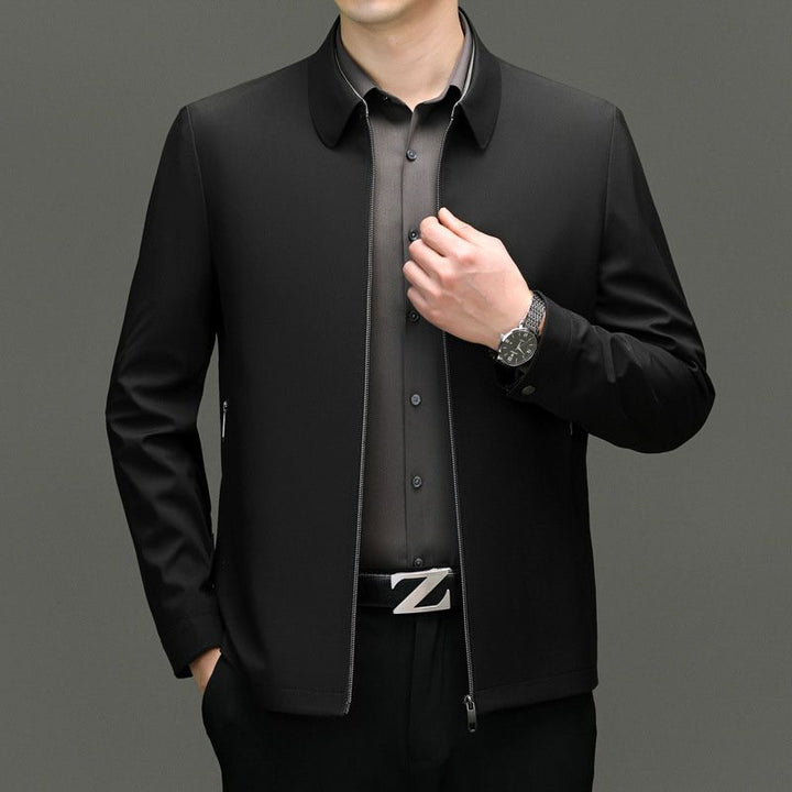 Liam | Sleek Navy Zip-Up Transitional Jacket With Point Collar