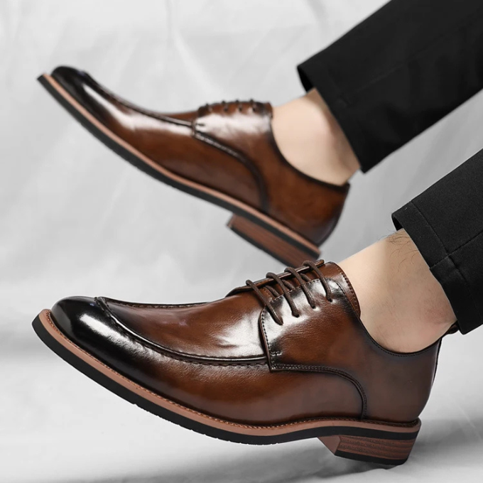 Lorenzio | Elegant Men's Brown Leather Oxford Dress Shoes