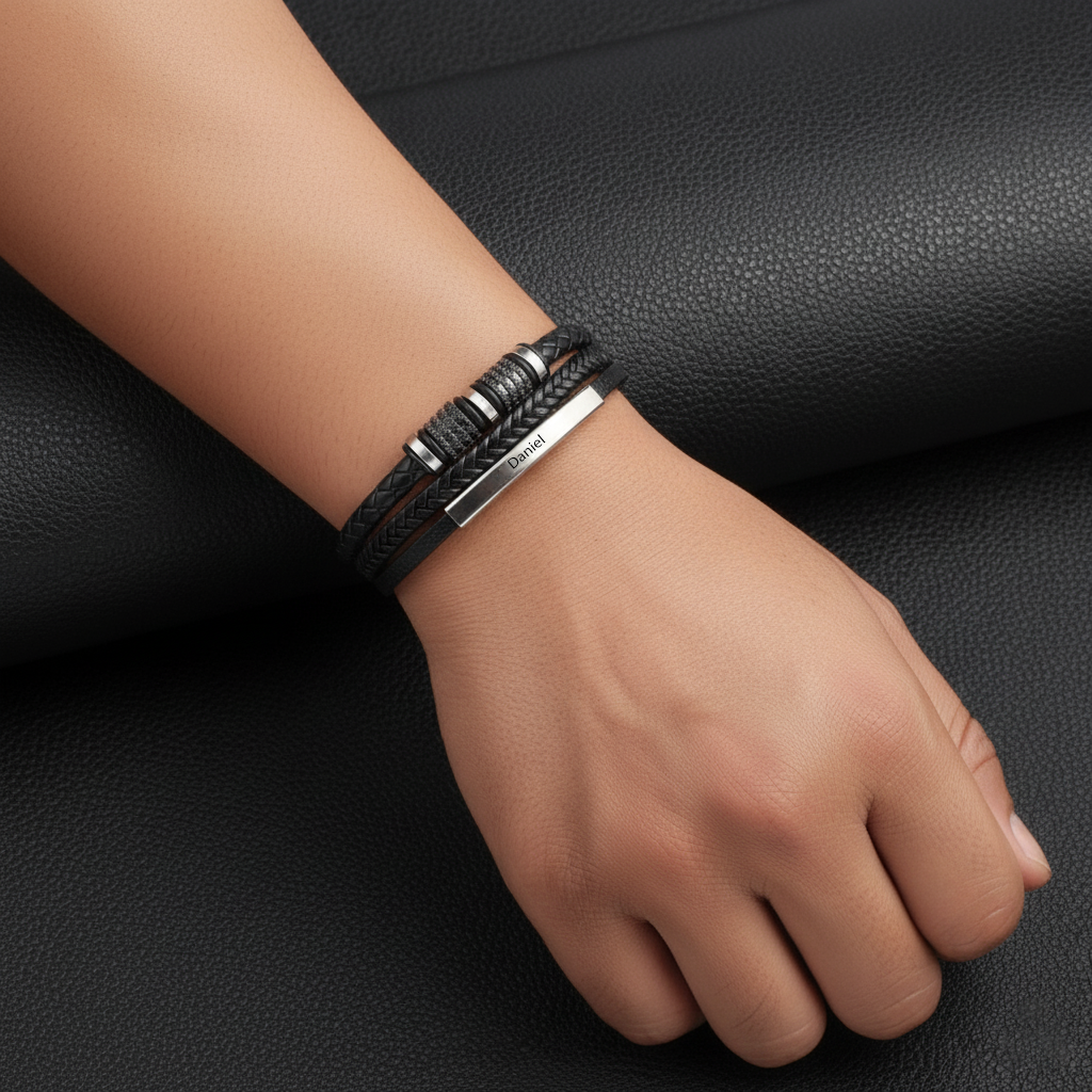 Millie | Elegant Personalized Leather Bracelet For Son Gift