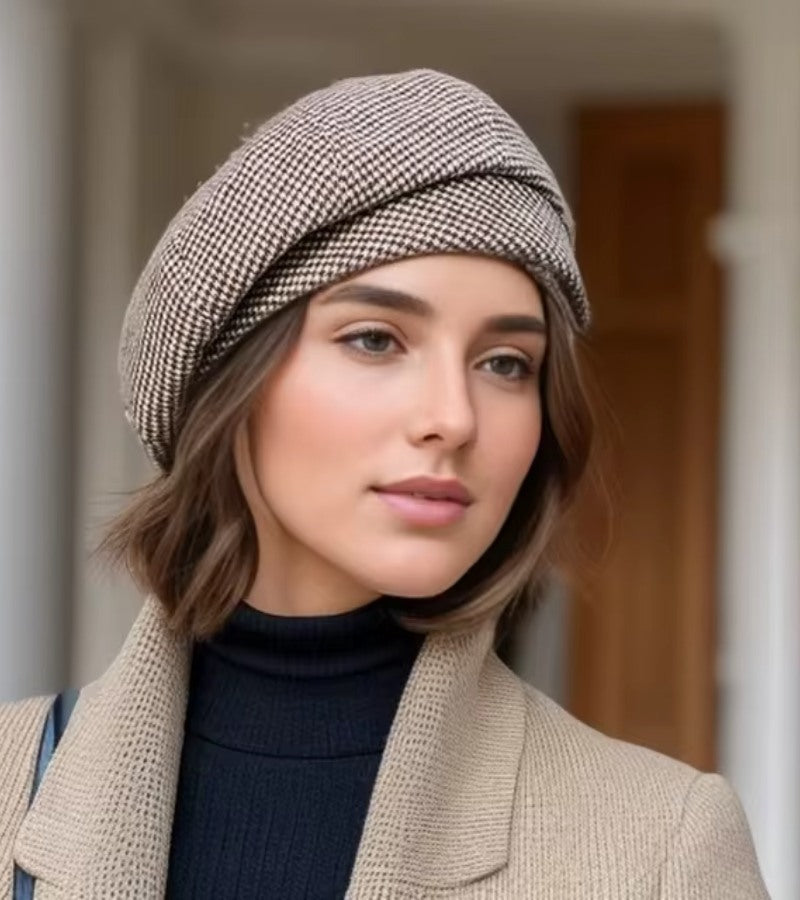 Evie | Chic Houndstooth French Beret Hat With Vintage Parisian Style
