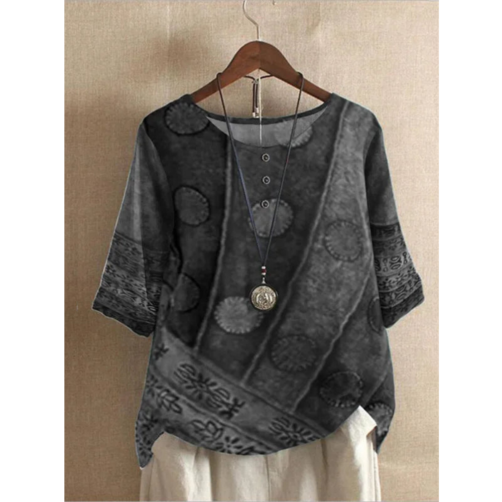 Rhea | Stylish Patchwork Three Quarter Sleeve Colorful Bohemian Top