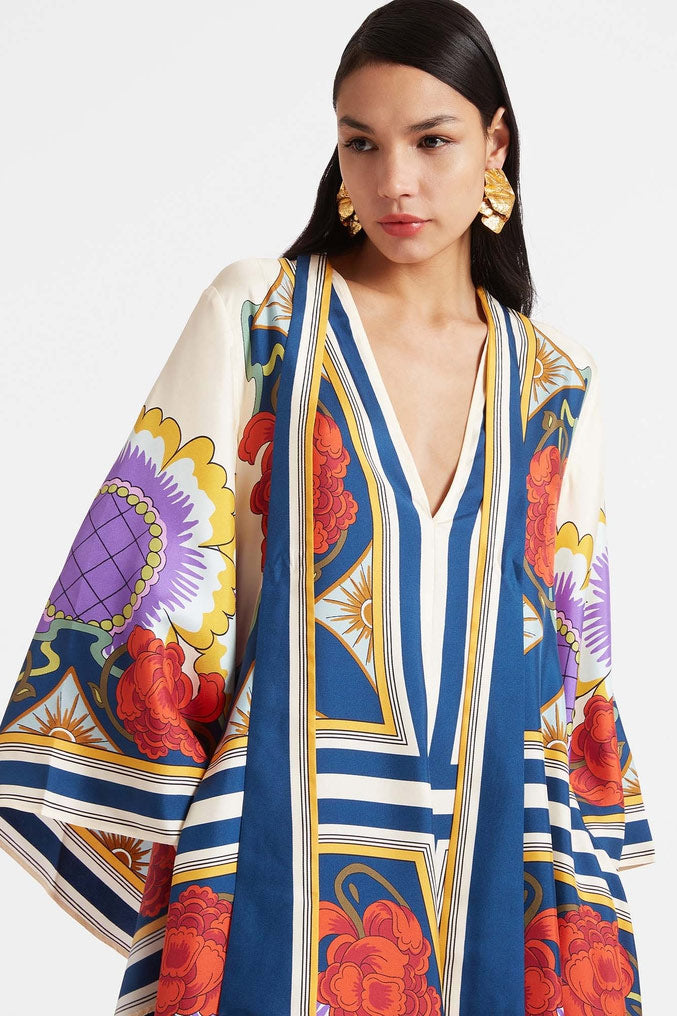 Octavius | Elegant V-Neck Floral Print Maxi Dress With Sleeves