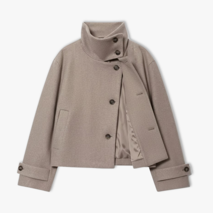 Elyse | Chic Stand Collar Asymmetrical Wool Coat