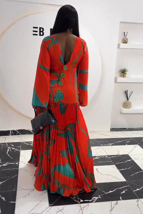 Cordelia | Elegant Long Sleeve Pleated Maxi Dress