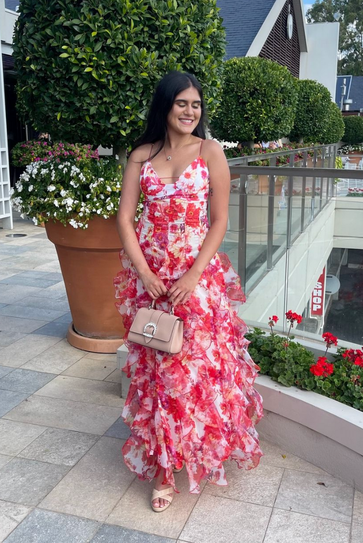 Sybil | Elegant Floral Ruffle Maxi Dress
