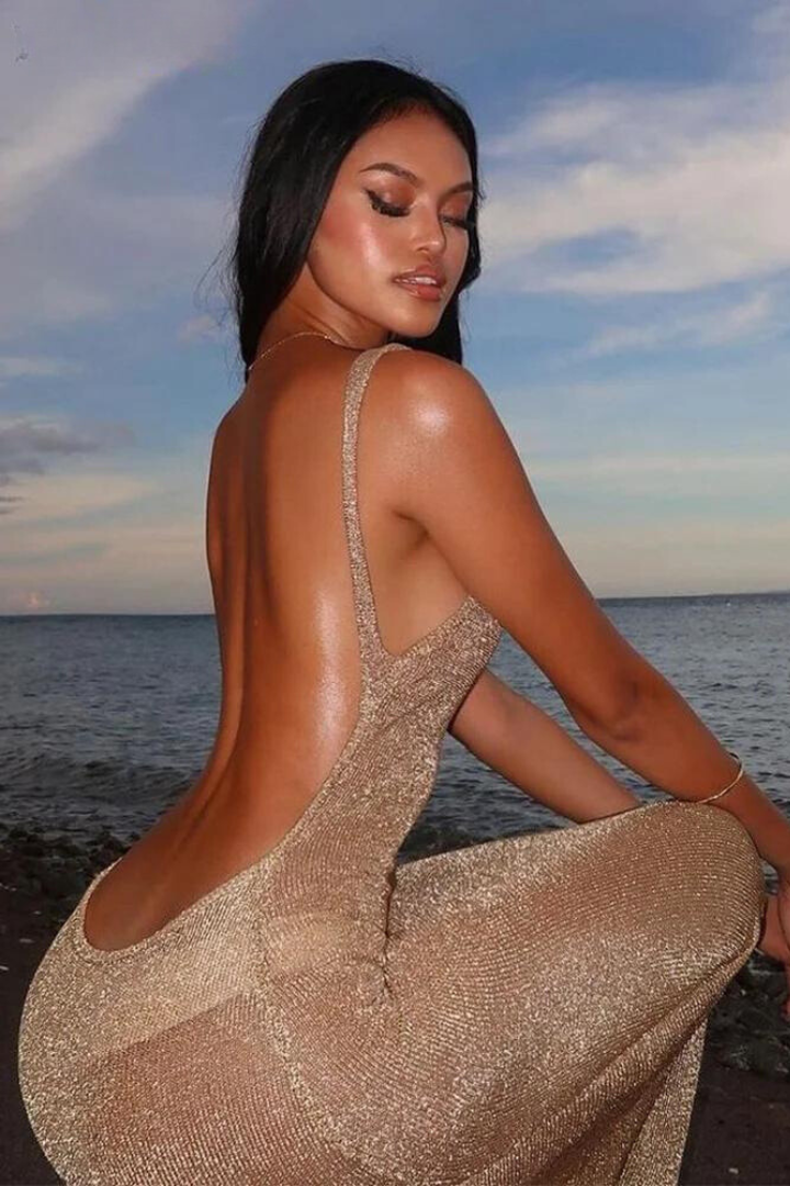 Riley | Elegant Sequin Backless Halter Maxi Gown