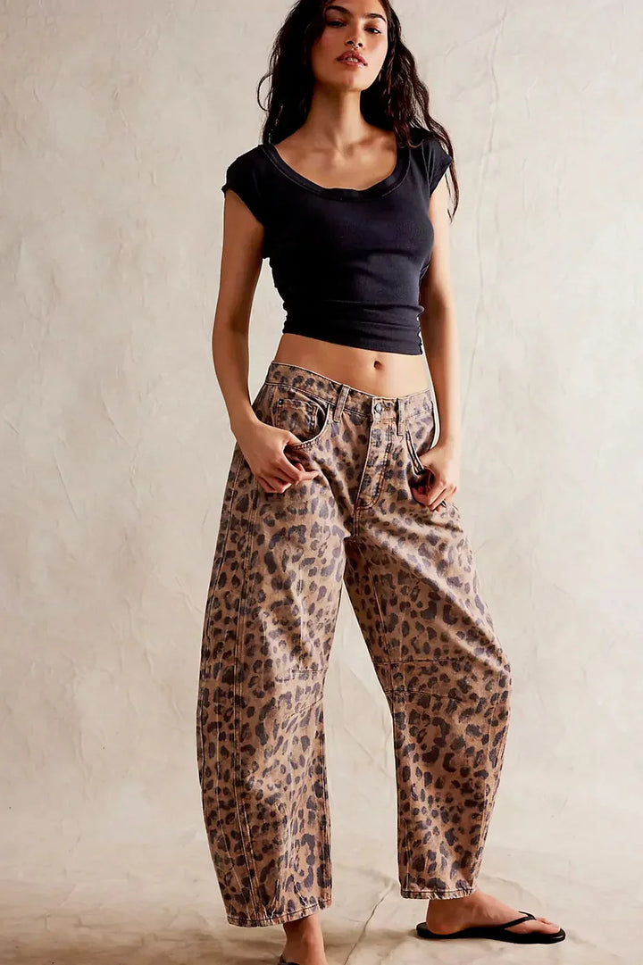 Pandora | Stylish Leopard Print Wide Leg Barrel Jeans Women