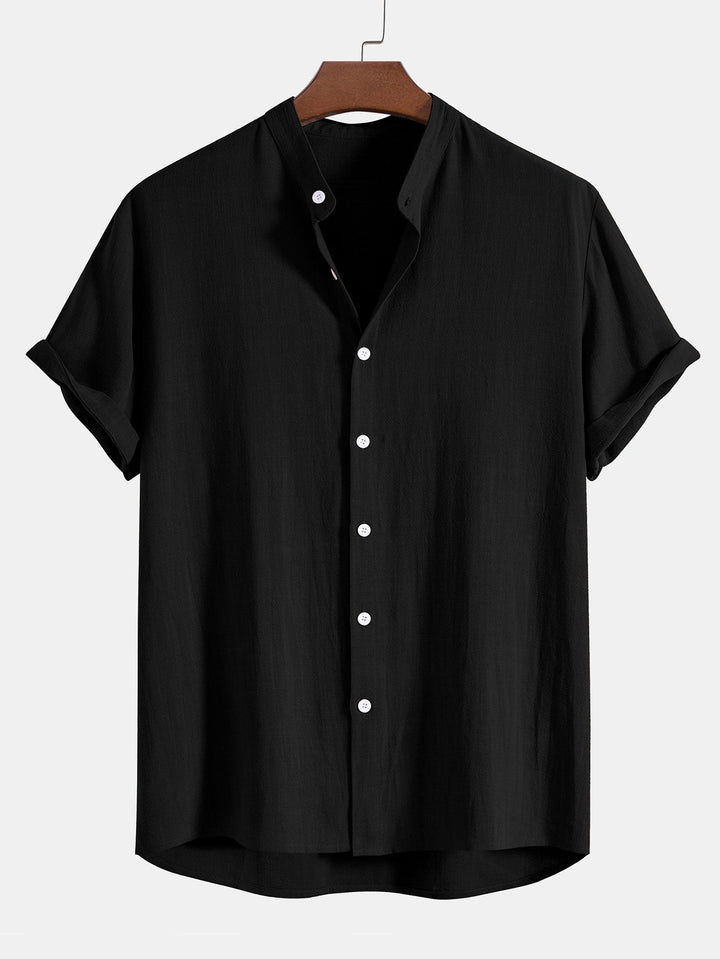 Kai | Relaxed Mandarin Collar Short Sleeve Linen Shirt