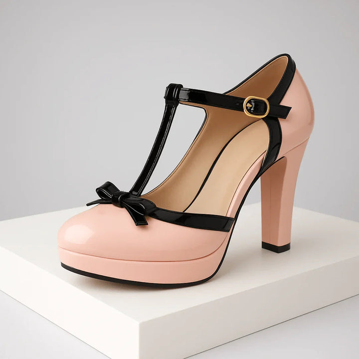 Elise | Elegant T-Strap Platform Heels With Bow Detail