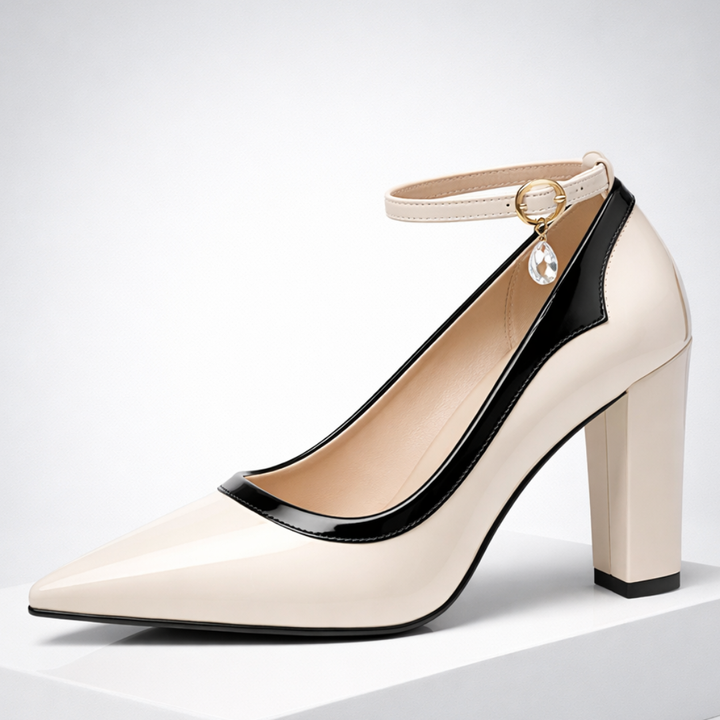 Eliana | Elegant Pointed Toe Block Heel With Ankle Strap