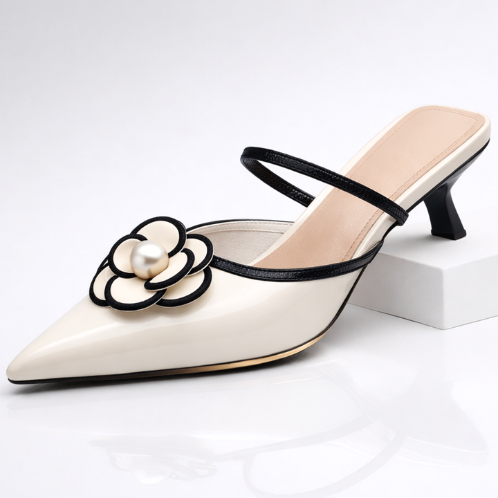 Esther | Elegant Pearl Embellished Pointed Toe Kitten Heels