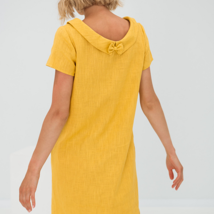 Sofia | Elegant Cowl Neck Short Sleeve Linen Midi Dress