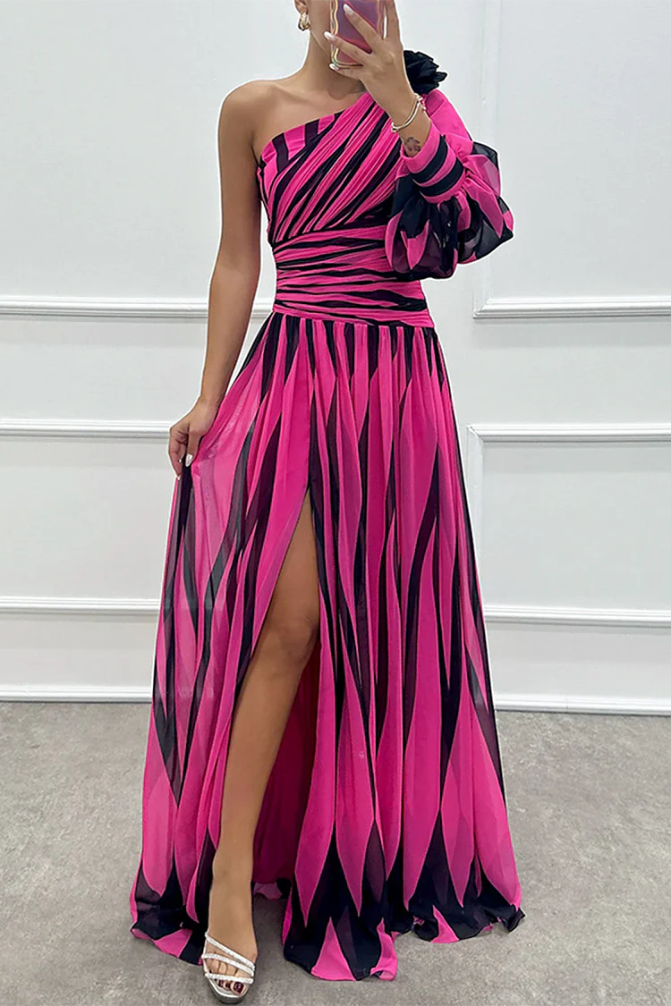 Eliza | Elegant One Shoulder Striped Maxi Dress