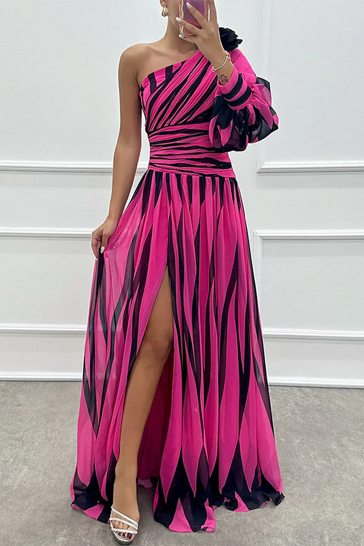 Eliza | Elegant One Shoulder Striped Maxi Dress