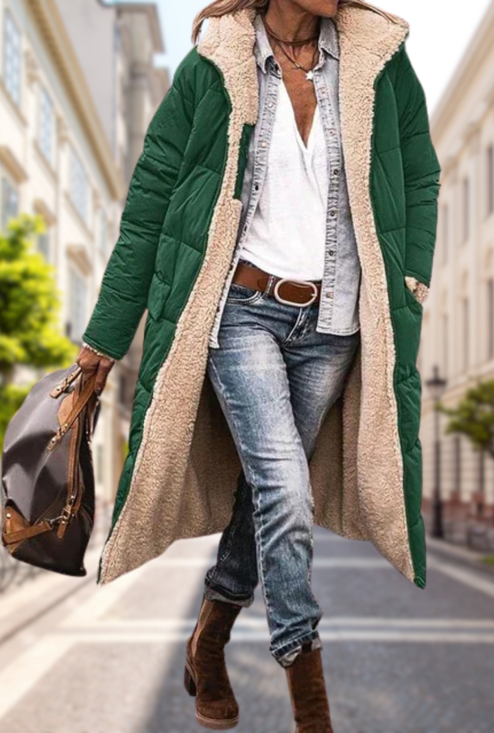 Cordelia | Elegant Sherpa Lined Long Quilted Coat With Hood