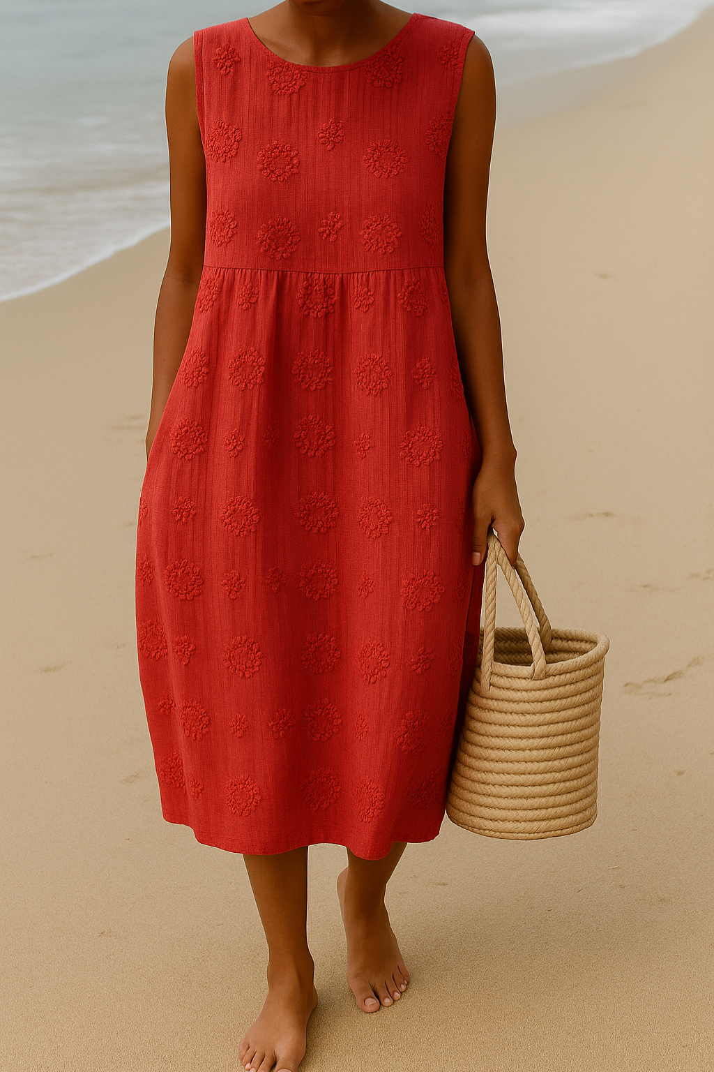 MARGOT | Elegant Sleeveless Embroidered Midi Dress With Floral Details