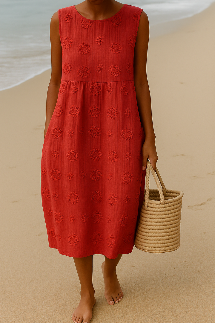 MARGOT | Elegant Sleeveless Embroidered Midi Dress With Floral Details