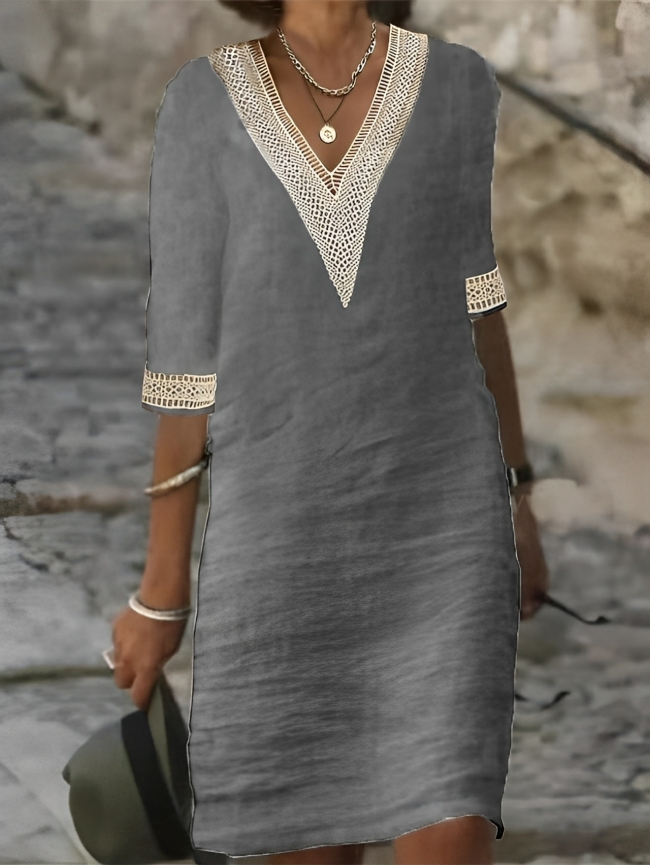 Elyse | Elegant V-Neck Crochet Detail White Summer Dress