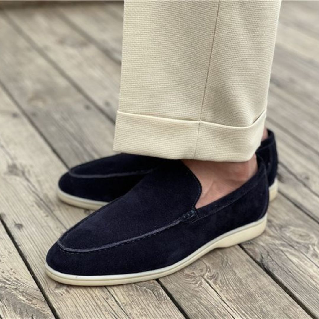 Evelyn | Elegant Navy Suede Slip-On Loafers For Men