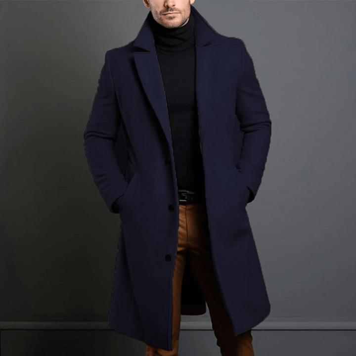 Edson | Elegant Long Wool Overcoat With Lapel Collar For Men