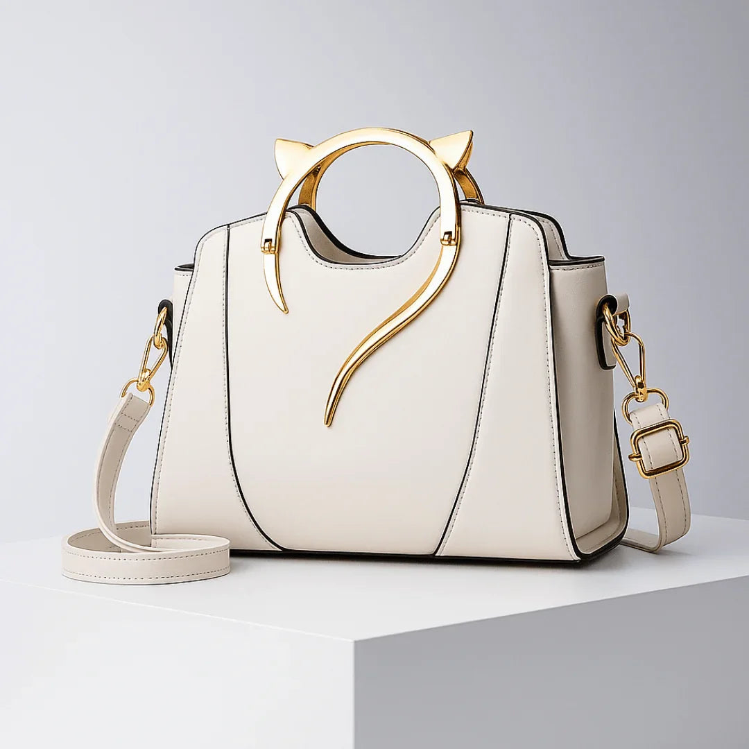 Felicity | Chic Cat Ear Structured Handbag With Gold Hardware
