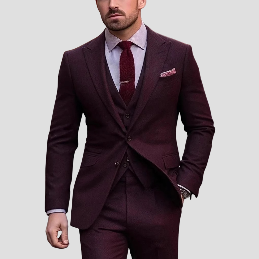 Men's Three-Piece Formal Suit With Slim Fit Design And Waistcoat