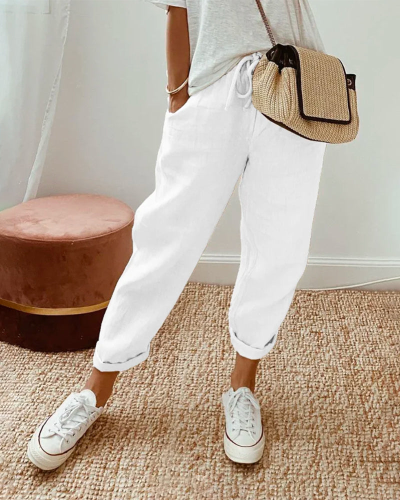 Cordelia | Effortless Drawstring Cotton Pants Women - Relaxed Fit