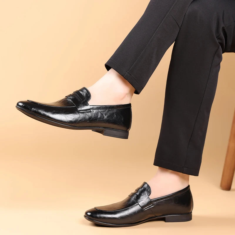 Harper | Sleek Black Leather Slip-On Dress Loafers For Men