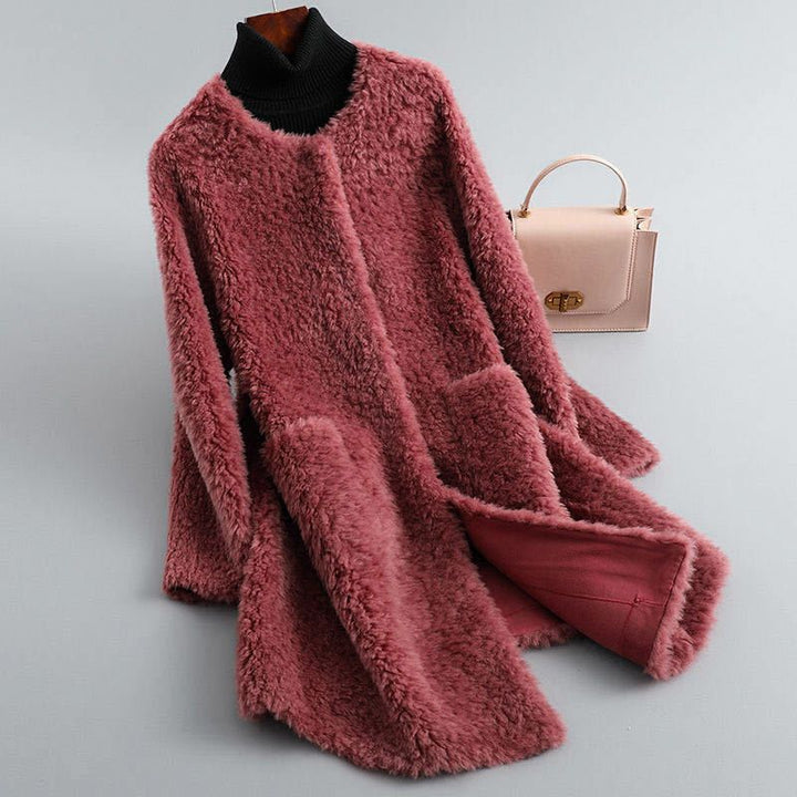 Jordana | Elegant Plush Shearling Long Coat With Turtleneck