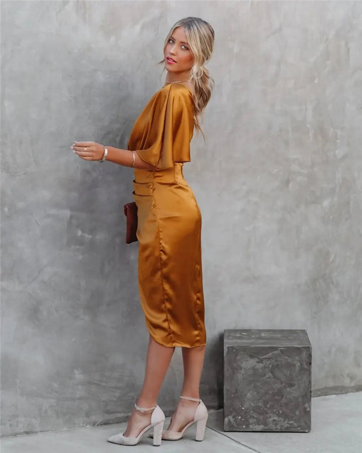 Phoebe | Elegant One Shoulder Ruched Midi Dress