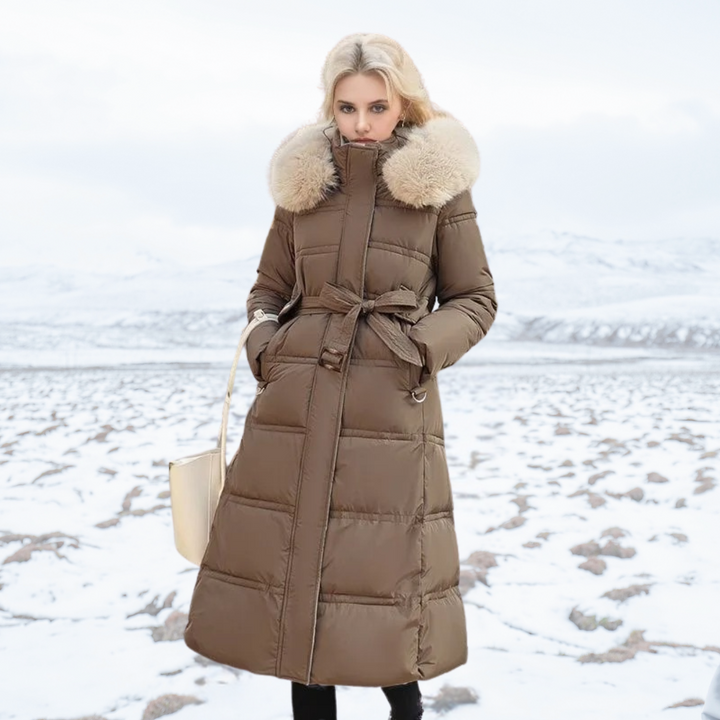 Willa | Chic Long Quilted Puffer Coat With Fur Hood