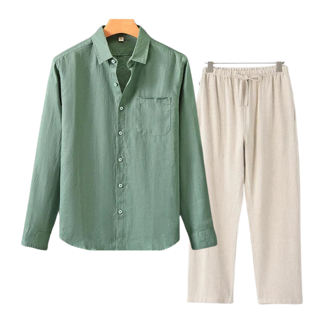 Lincoln | Elegant Linen Button-Up Shirt And Pants Set Men