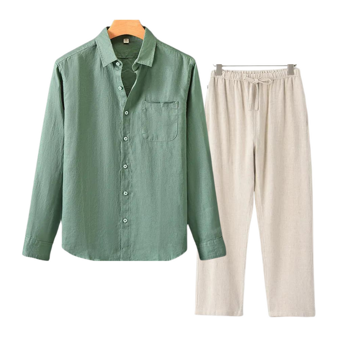 Lincoln | Elegant Linen Button-Up Shirt And Pants Set Men