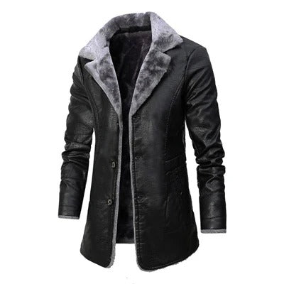 Men's Black Faux Leather Jacket With Sherpa Fur Lining