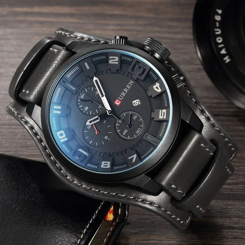 Phoenix | Sleek Brown Leather Chronograph Watch With 3D Markers