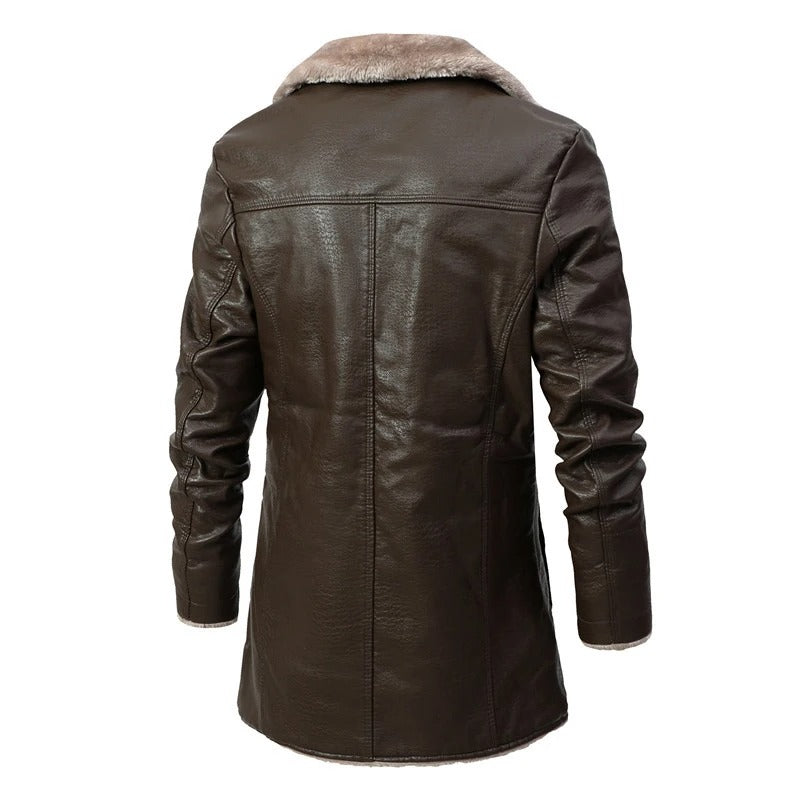 Men's Black Faux Leather Jacket With Sherpa Fur Lining